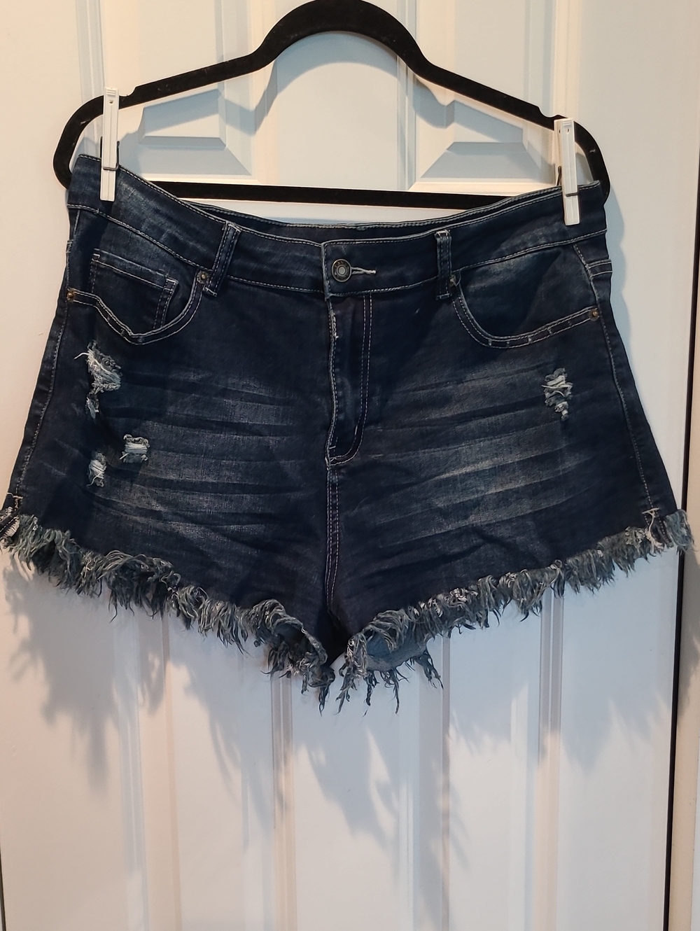 Dark Wash Frayed Hem Women's Denim Shorts